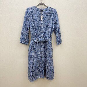 Talbots Blue Floral Belted Button Front Dress w Pockets Women size 16 Petite NEW